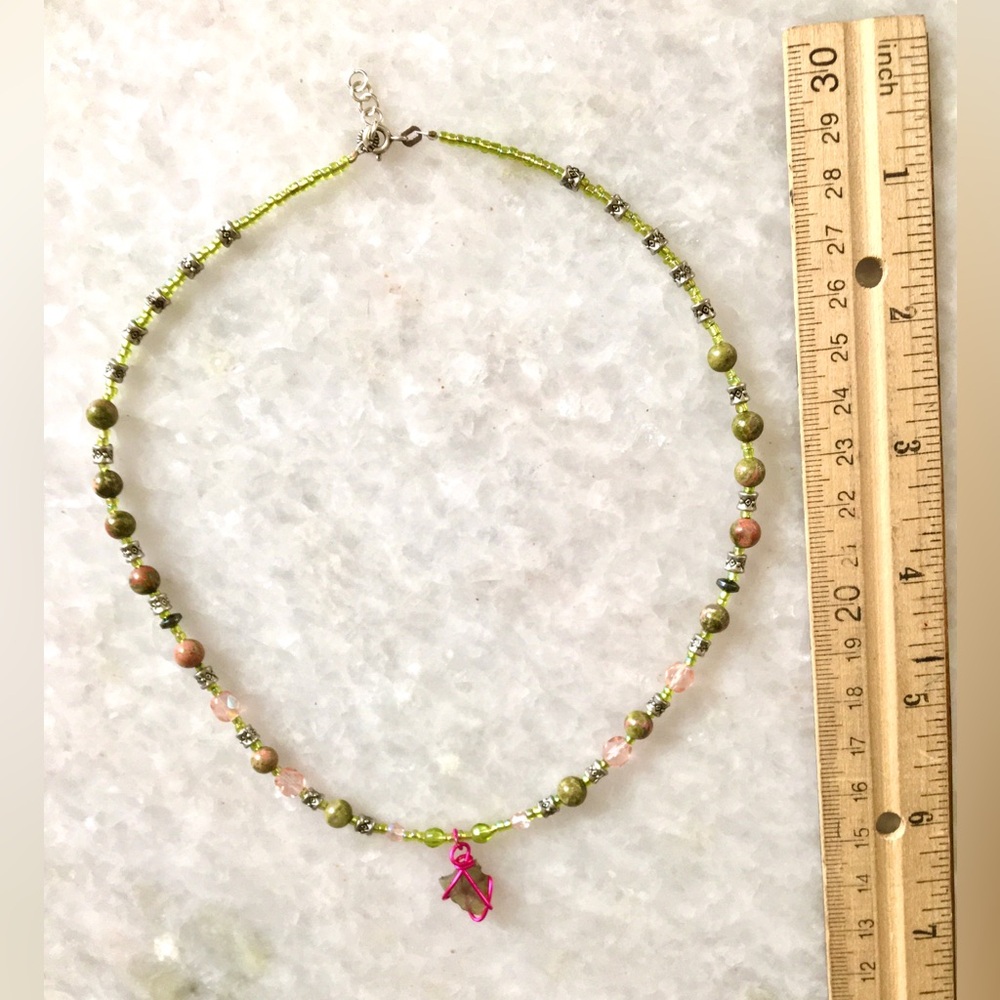 Natural Moldavite Necklace with Unakite Stones, Czech Crystals & Wire Wrapped  💖 - Picture 15 of 15